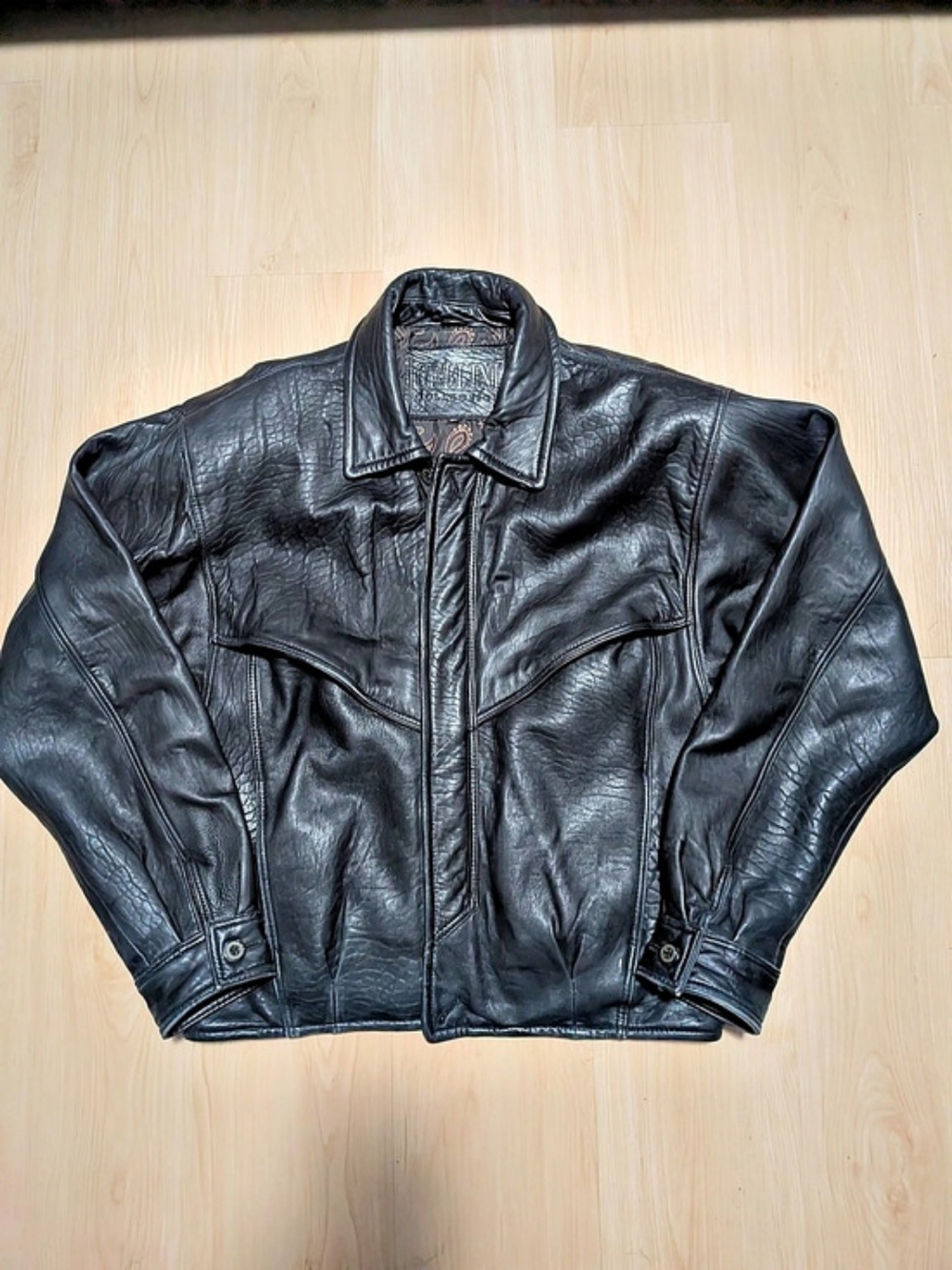 Vintage Cellini Leather Collection Black Leather Bomber Jacket Western Yoke XL